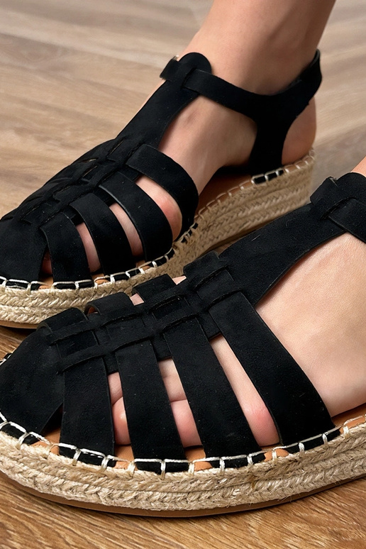 Juodos dirbtinės zomšos espadrilės gladiatoriai sandalai Talejda