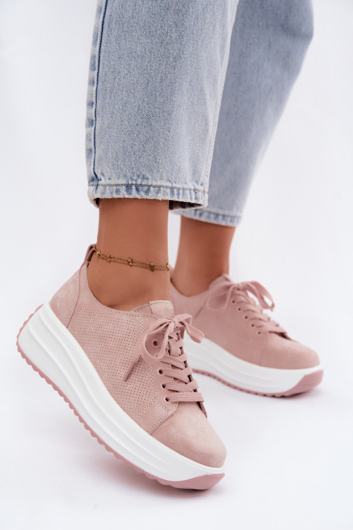 Oda iš zomšos Sneakers modelio batai Moteriškas su platforma rožinės spalvos Inaya