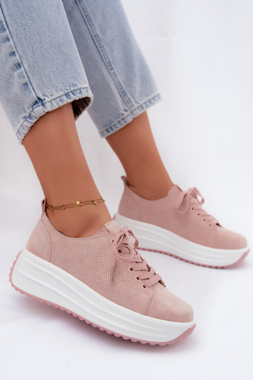 Oda iš zomšos Sneakers modelio batai Moteriškas su platforma rožinės spalvos Inaya