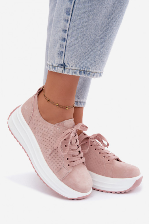 Oda iš zomšos Sneakers modelio batai Moteriškas su platforma rožinės spalvos Inaya