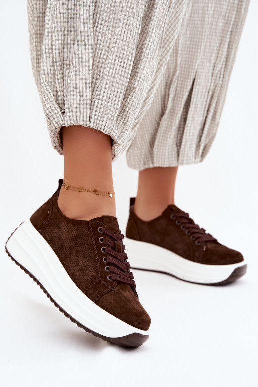 Oda iš zomšos Sneakers modelio batai Moteriškas su platforma CzekoladoĮe Inaya