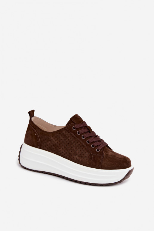 Oda iš zomšos Sneakers modelio batai Moteriškas su platforma CzekoladoĮe Inaya