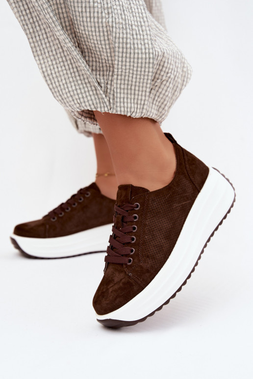 Oda iš zomšos Sneakers modelio batai Moteriškas su platforma CzekoladoĮe Inaya