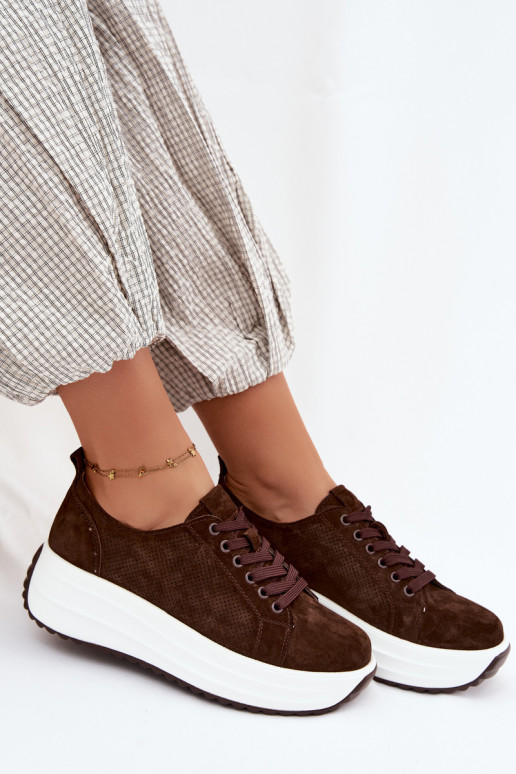 Oda iš zomšos Sneakers modelio batai Moteriškas su platforma CzekoladoĮe Inaya