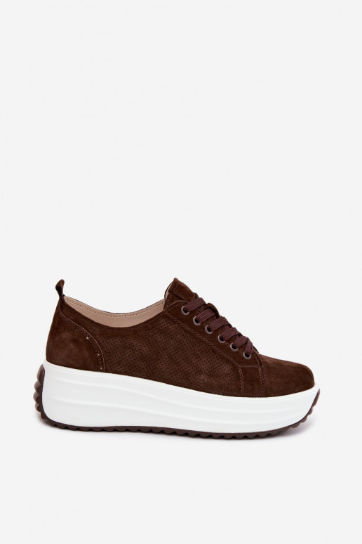 Oda iš zomšos Sneakers modelio batai Moteriškas su platforma CzekoladoĮe Inaya
