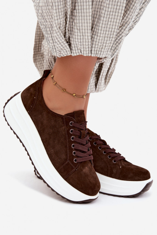 Oda iš zomšos Sneakers modelio batai Moteriškas su platforma CzekoladoĮe Inaya