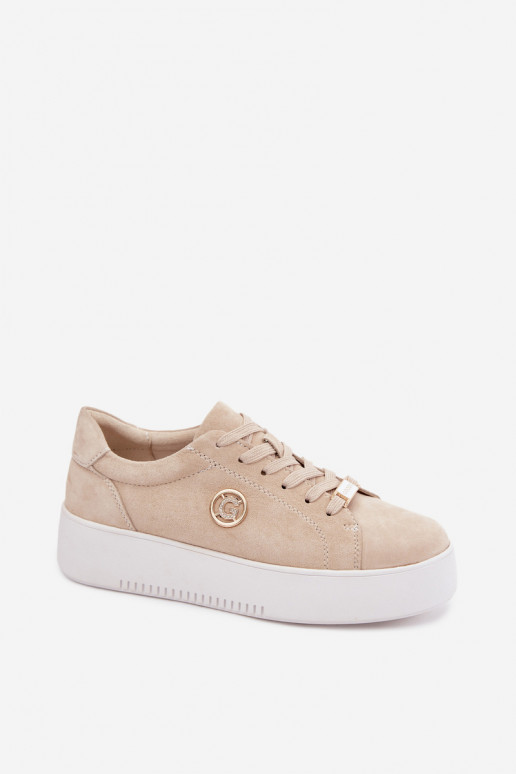 Oda iš zomšos Sneakers modelio batai Moteriškas su platforma smėlio spalvos Dainty