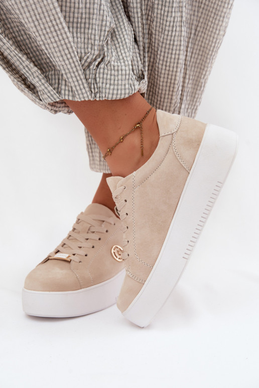 Oda iš zomšos Sneakers modelio batai Moteriškas su platforma smėlio spalvos Dainty