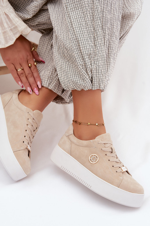 Oda iš zomšos Sneakers modelio batai Moteriškas su platforma smėlio spalvos Dainty