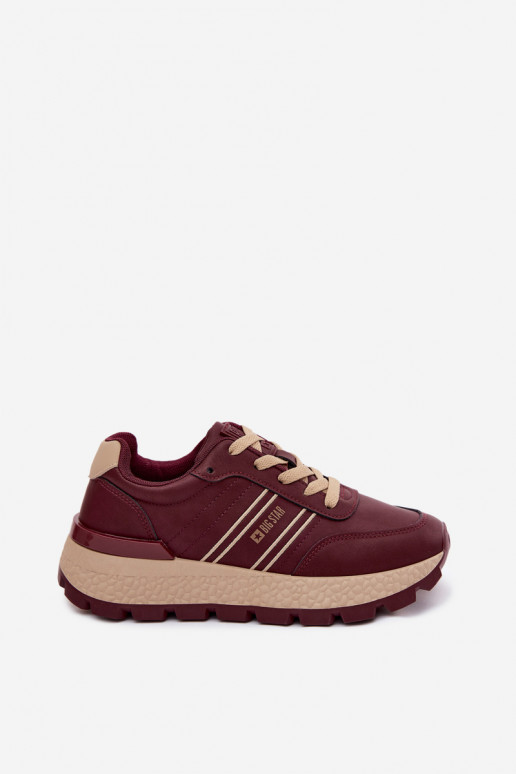 Bordo spalvos moteriški sportbačiai su platforma Big Star UU274041