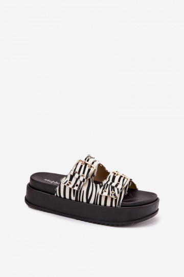 Auksinės spalvos moteriškos šlepetės su sagtimis ir platforma Zebra Virvania