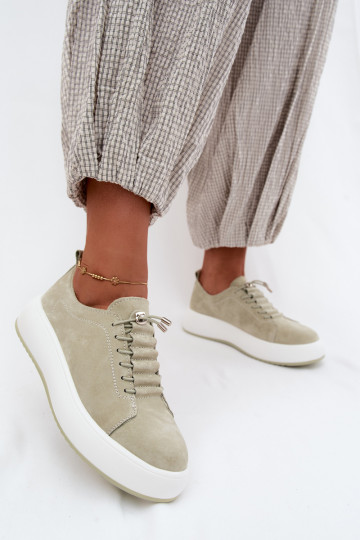 batai Sneakers modelio batai su platformasuĮjungtaturalnego iš zomšosu mėtinės spalvos Blushy 2