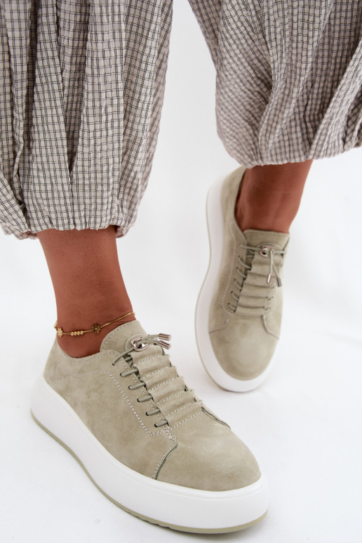 batai Sneakers modelio batai su platformasuĮjungtaturalnego iš zomšosu mėtinės spalvos Blushy