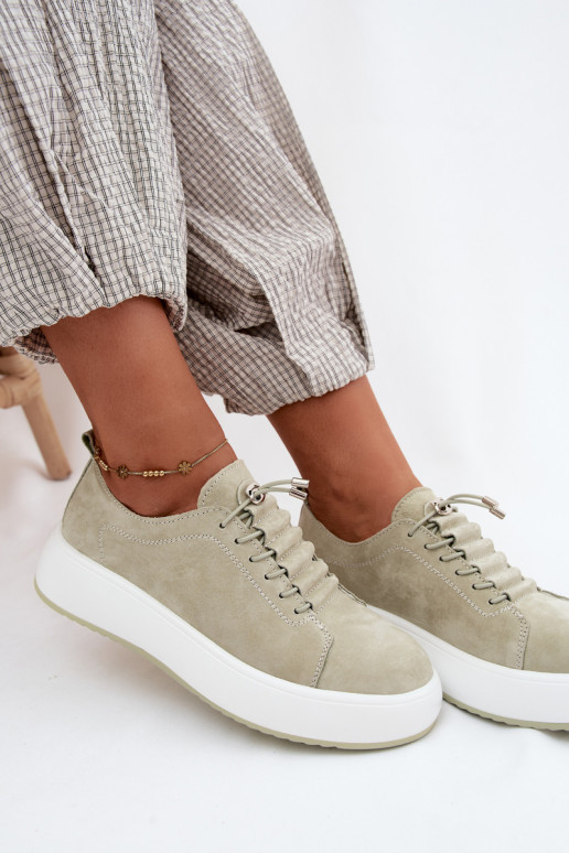 batai Sneakers modelio batai su platformasuĮjungtaturalnego iš zomšosu mėtinės spalvos Blushy