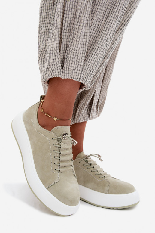 batai Sneakers modelio batai su platformasuĮjungtaturalnego iš zomšosu mėtinės spalvos Blushy