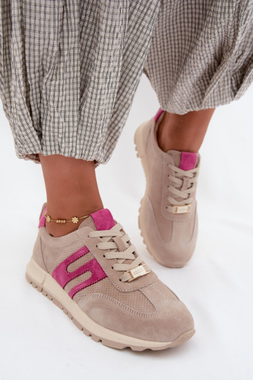 sportiniai bateliai Sneakers modelio bataisuĮjungtaturalnego iš zomšosu Moteriškas smėlio spalvos Lovey