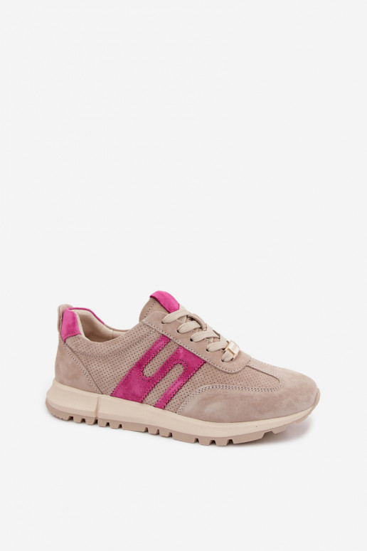 sportiniai bateliai Sneakers modelio bataisuĮjungtaturalnego iš zomšosu Moteriškas smėlio spalvos Lovey