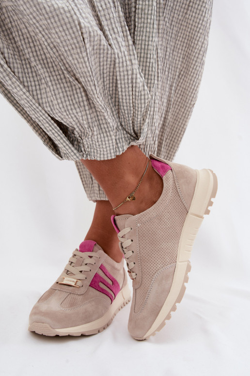 sportiniai bateliai Sneakers modelio bataisuĮjungtaturalnego iš zomšosu Moteriškas smėlio spalvos Lovey