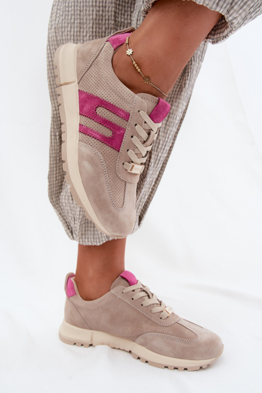 sportiniai bateliai Sneakers modelio bataisuĮjungtaturalnego iš zomšosu Moteriškas smėlio spalvos Lovey