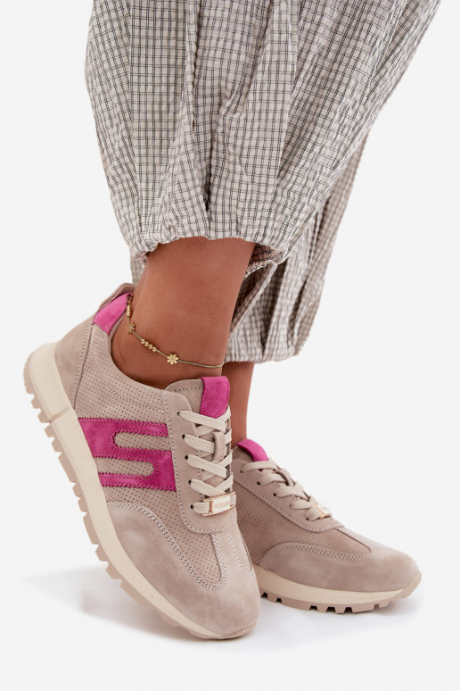 sportiniai bateliai Sneakers modelio bataisuĮjungtaturalnego iš zomšosu Moteriškas smėlio spalvos Lovey