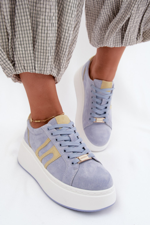 Sneakers modelio batai Moteriškas su platforma natūralios zomšosoĮa mėlynos spalvos Salima