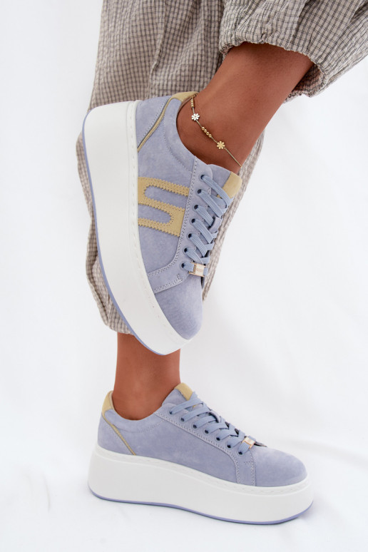 Sneakers modelio batai Moteriškas su platforma natūralios zomšosoĮa mėlynos spalvos Salima
