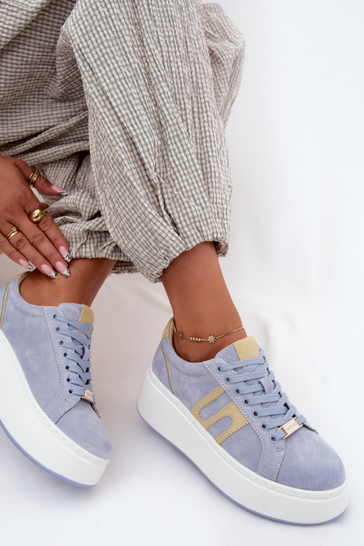 Sneakers modelio batai Moteriškas su platforma natūralios zomšosoĮa mėlynos spalvos Salima