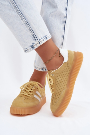 Geltonos spalvos sportbačiai iš zomšos su platforma Artelle 2