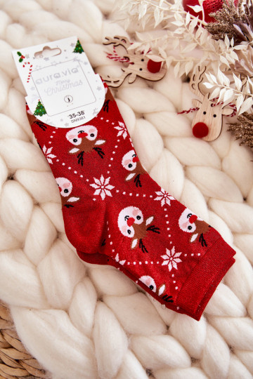 Moteriškos kalėdinės kojinės su blizgesiu Reindeers raudonos spalvos 2
