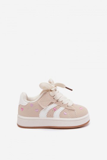 Sneakers modelio batai vaikams su širdutėmis smėlio spalvos Embla 2