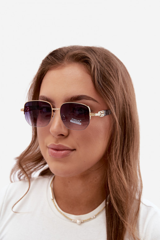 Akiniai nuo saulės su plonais rėmeliais ir UV filtru, auksinės-juodos spalvos