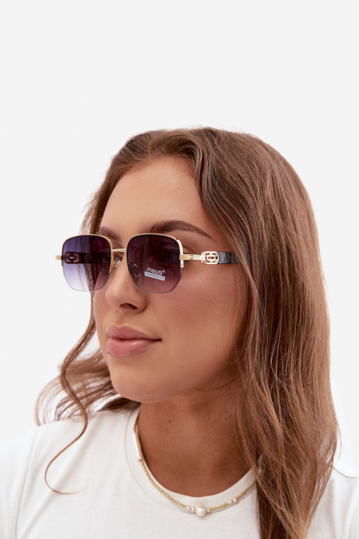 Akiniai nuo saulės su plonais rėmeliais ir UV filtru, auksinės-juodos spalvos