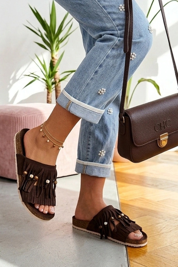Rudos spalvos moteriškos klumpės su kutais Flamres Florence 2