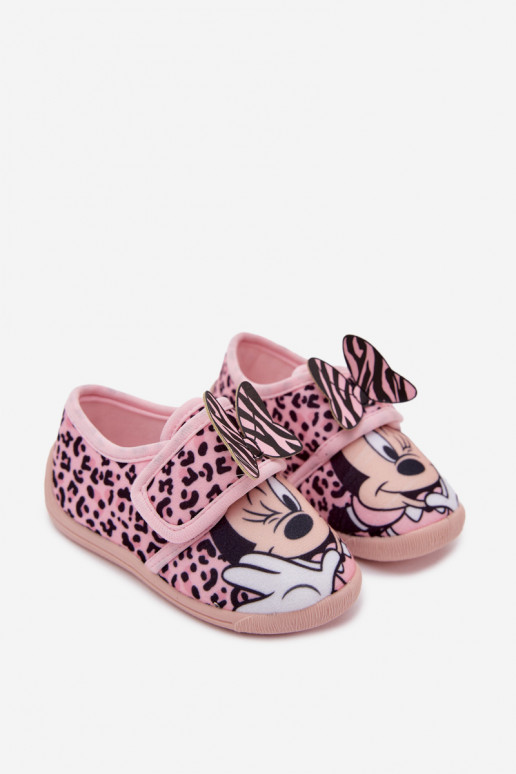 Vaikiškos šlepetės su lipniais užsegimais MINNIE MOUSE rožinės spalvos