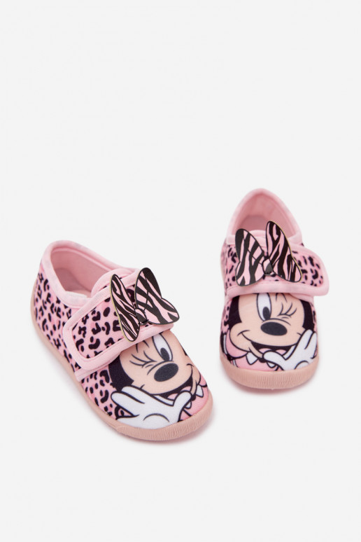 Vaikiškos šlepetės su lipniais užsegimais MINNIE MOUSE rožinės spalvos