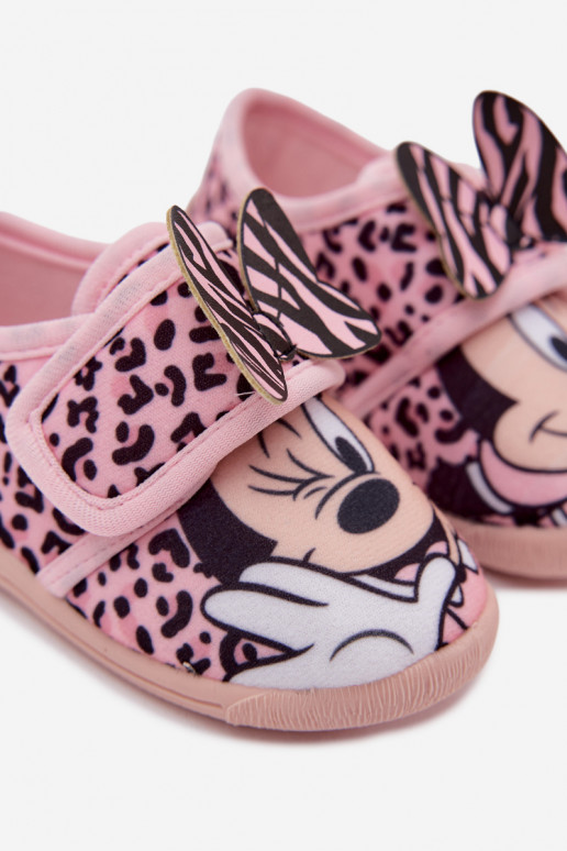 Vaikiškos šlepetės su lipniais užsegimais MINNIE MOUSE rožinės spalvos
