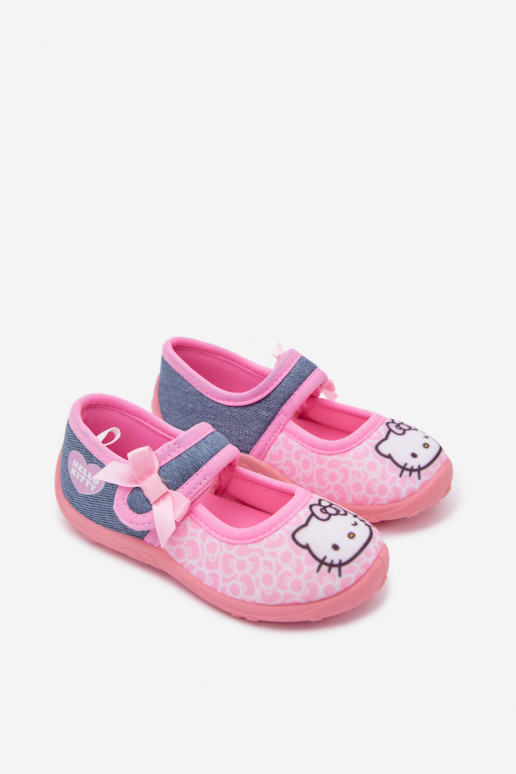 Vaikiškos šlepetės su lipniais užsegimais HELLO KITTY rožinės spalvos