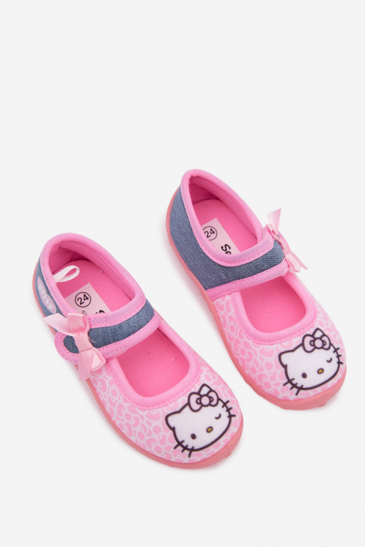 Vaikiškos šlepetės su lipniais užsegimais HELLO KITTY rožinės spalvos