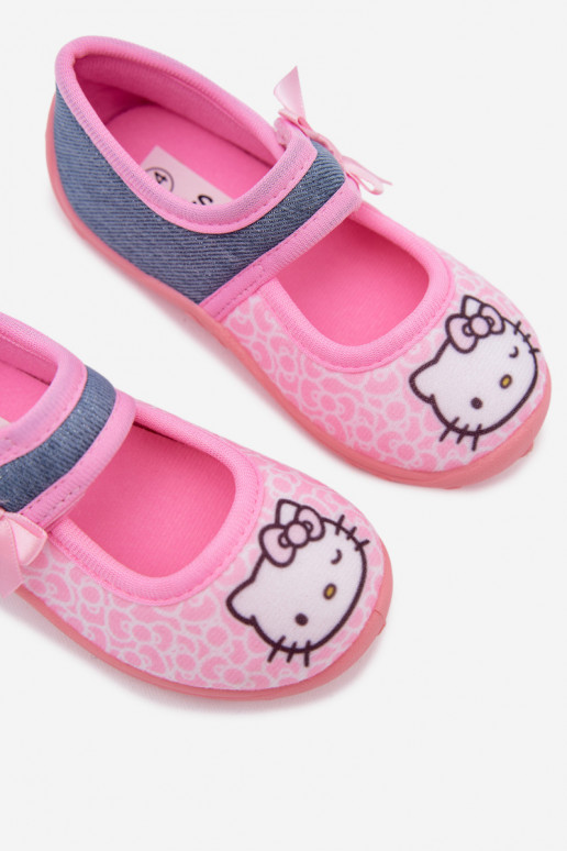 Vaikiškos šlepetės su lipniais užsegimais HELLO KITTY rožinės spalvos