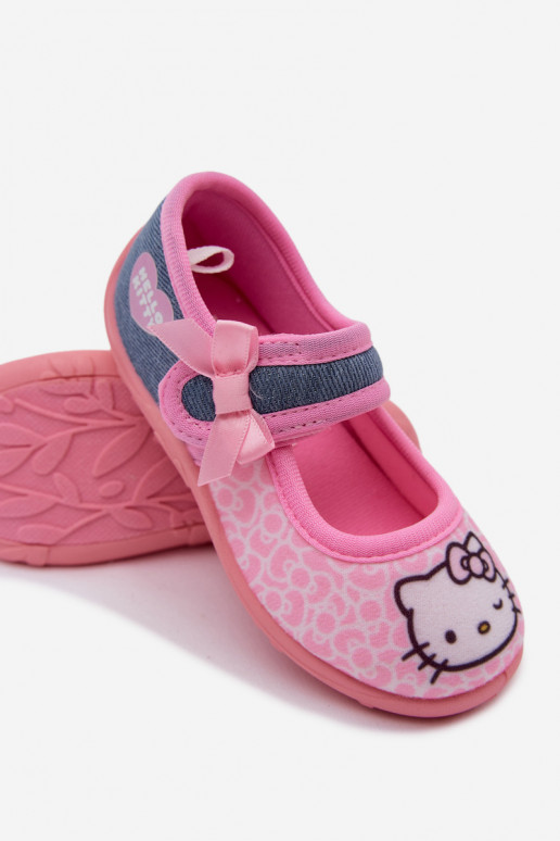 Vaikiškos šlepetės su lipniais užsegimais HELLO KITTY rožinės spalvos