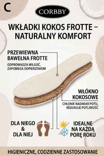 Corbby KOKOS FROTTE Visoms oro sąlygoms tinkantys batų vidpadžiai 2