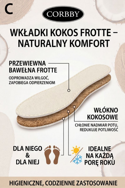 Corbby KOKOS FROTTE Visoms oro sąlygoms tinkantys batų vidpadžiai