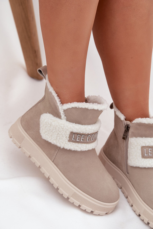 Sniego batai moteriški aulinukai iš natūralios zomšos su pašiltinimu Lee Cooper LCJ-25-01-3739 pilkos spalvos