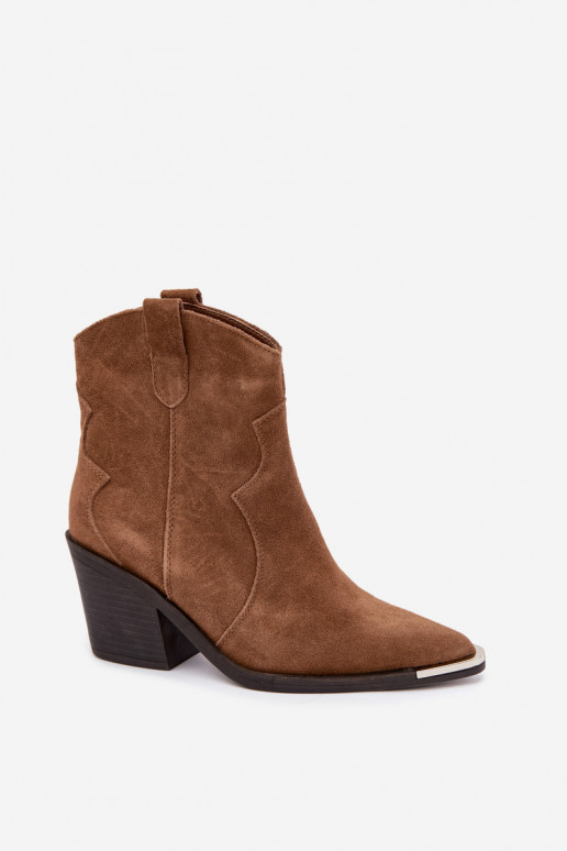 Rudos spalvos zomšiniai kaubojiško stiliaus pašiltinti batai su kulniukais Pelsa