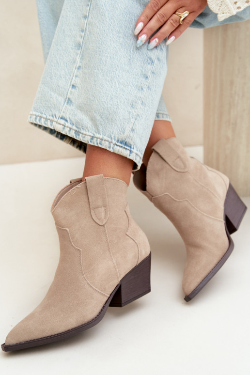 Įsispiriami kaubojiško stiliaus aulinukai iš dirbtinės zomšos dramblio kaulo spalvos Beretta