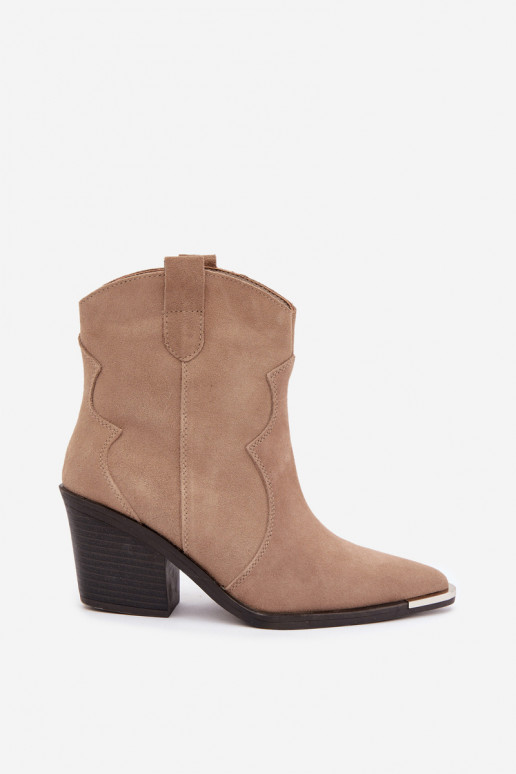 Chaki spalvos zomšiniai kaubojiško stiliaus pašiltinti batai su kulniukais Pelsa