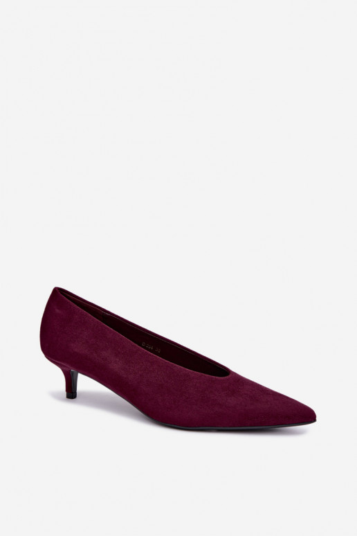 Bordo spalvos zomšiniai bateliai su Kitten Heel Nuretta