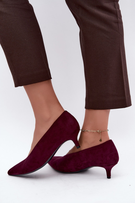 Bordo spalvos zomšiniai bateliai su Kitten Heel Nuretta