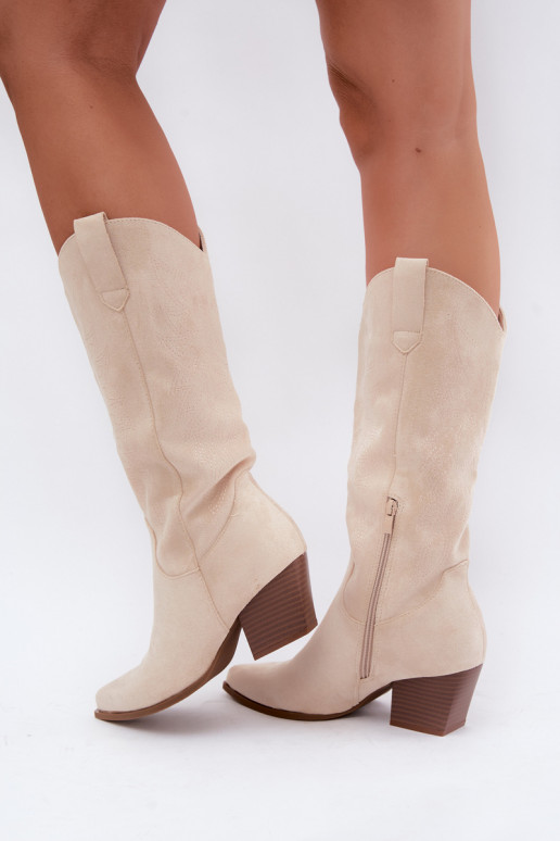 Ilgaauliai batai kaubojiško stiliaus su kulniukais dramblio kaulo spalvos Hartley