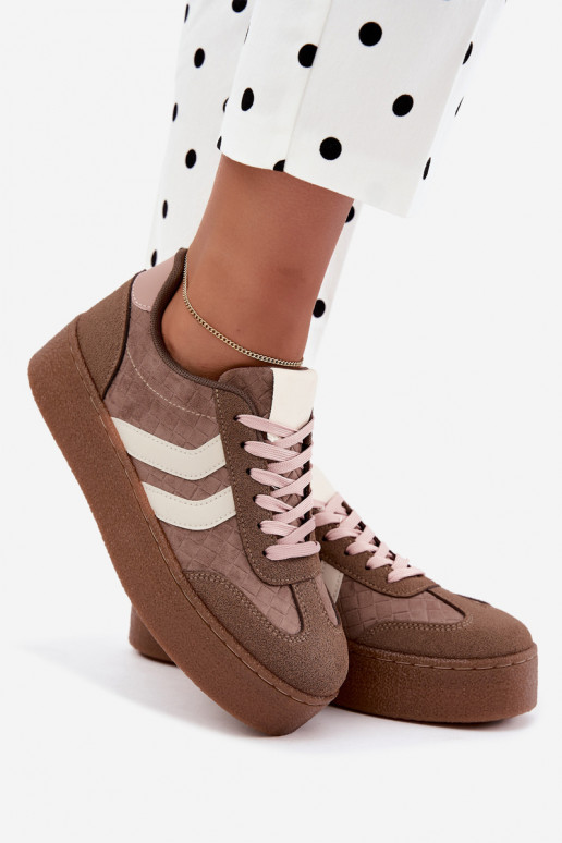 Chaki spalvos sportbačiai su platforma ir juostelėmis Kaya